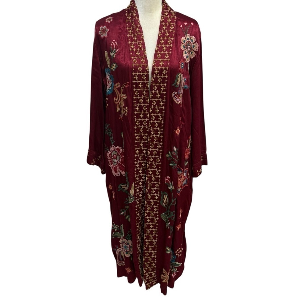 JOHNNY WAS XS Messine Long Kimono Floral Embroidered Pomegranate/Burgundy NWT - Picture 3 of 11